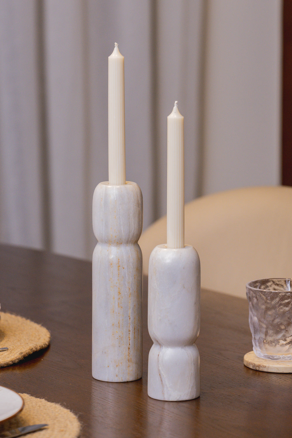 FLAMME Candle Holders in Turkish white marble, view 2