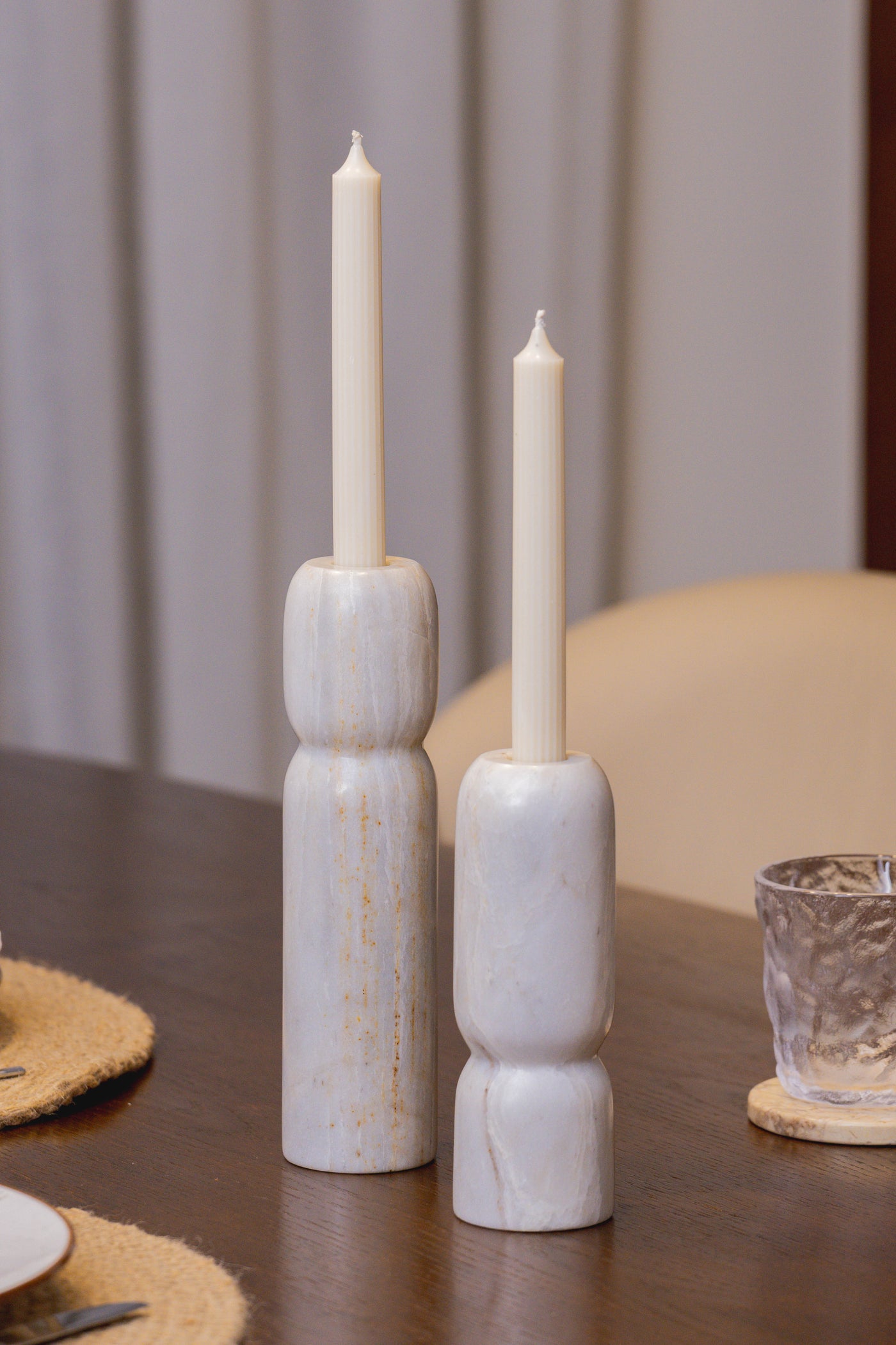 FLAMME Candle Holders in Turkish white marble, view 2