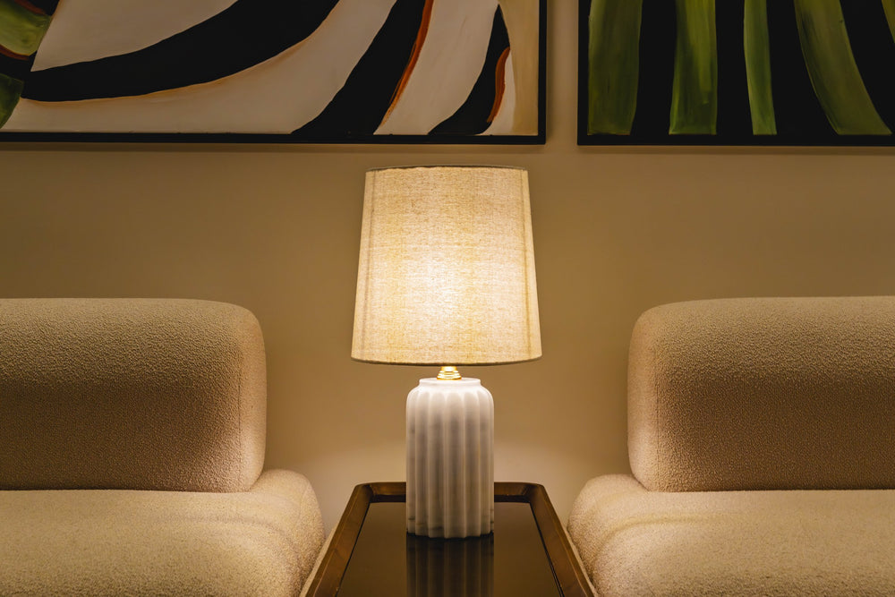 04-room | ORA Table Lamp — between two armchairs
