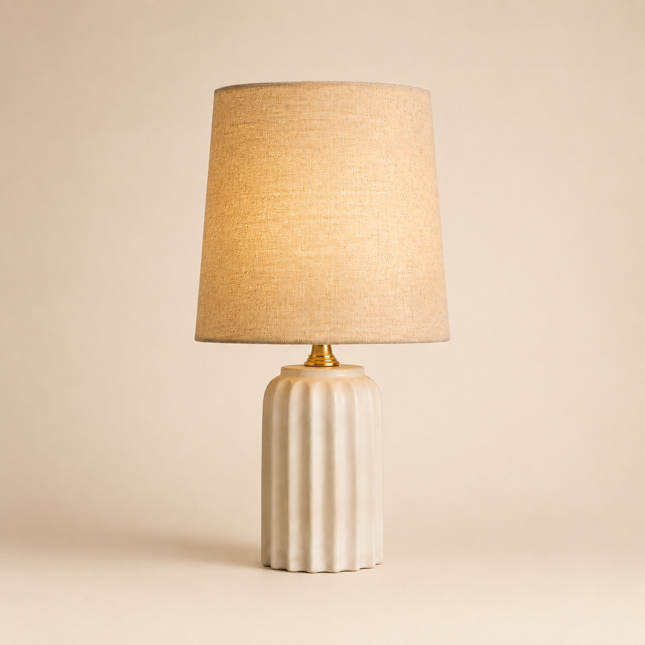 ORA Table Lamp — a Turkish Carrara white marble base under a natural linen shade