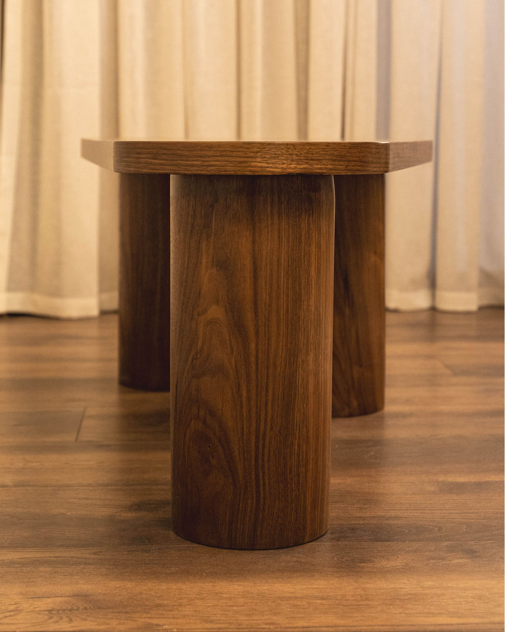 ORGANIC Coffee Table — free-form top on three turned cylindrical legs, view 4