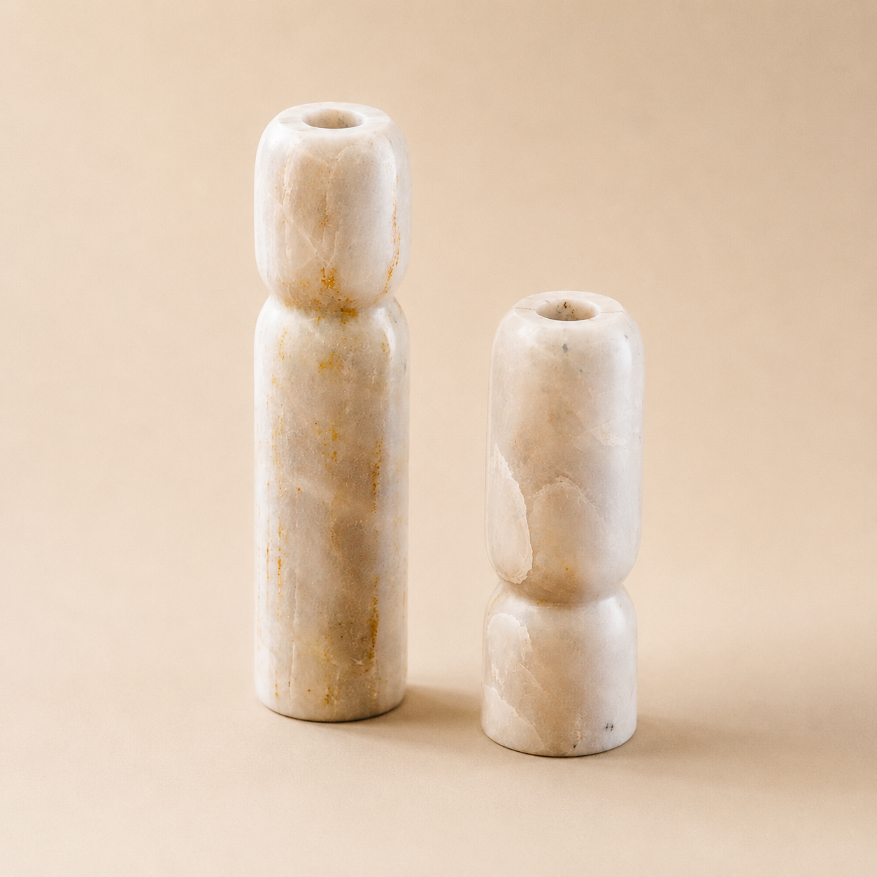 FLAMME Candle Holders — a pair carved from Turkish white marble