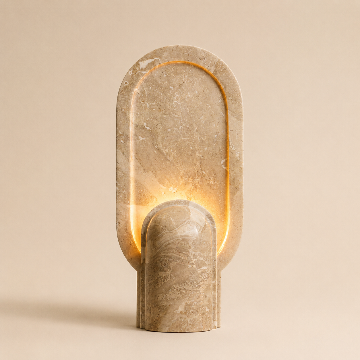 AKHET Table Lamp — a sculpted arch of Breccia Daino marble