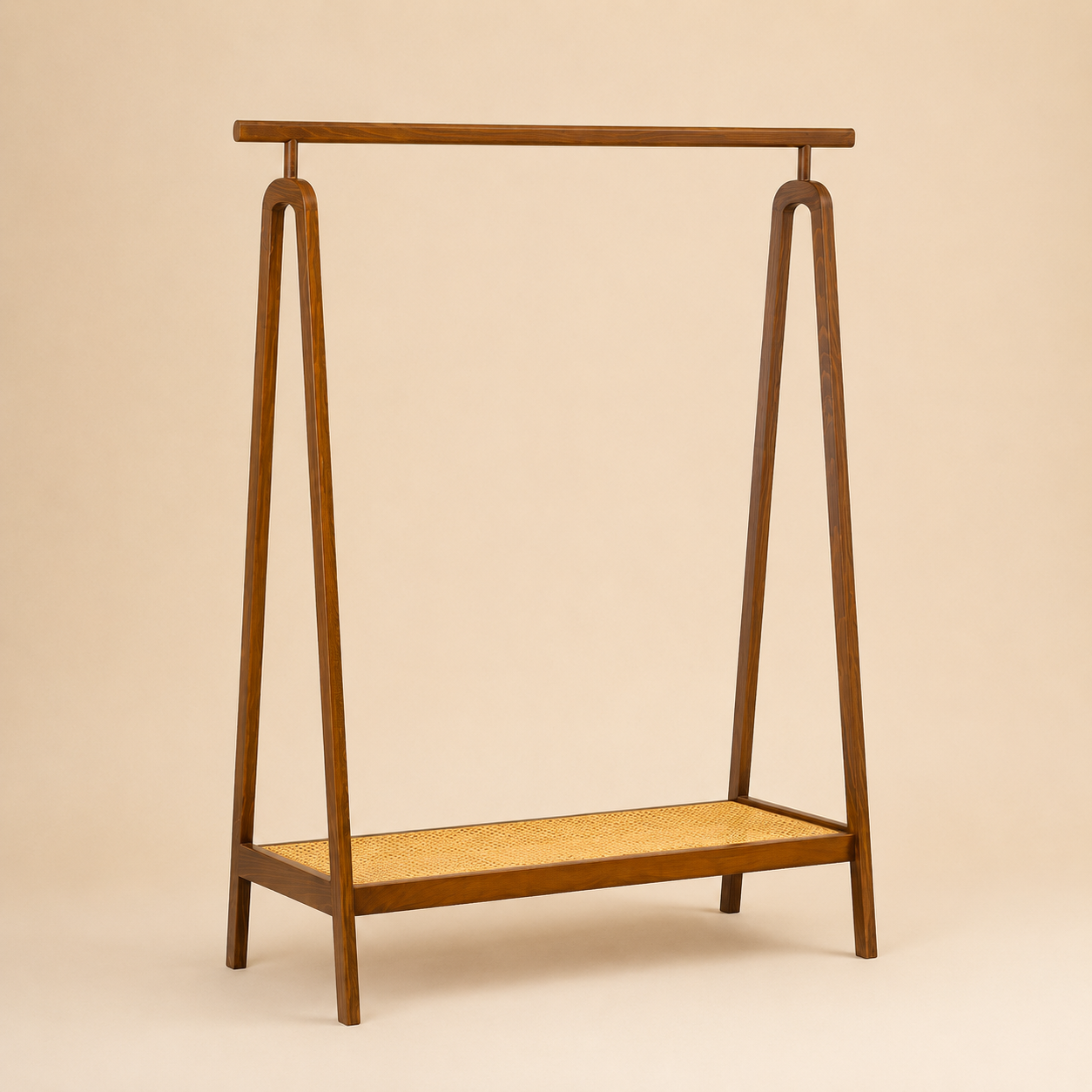 SOLNE Hanger — a Romanian beech clothing stand with natural cane