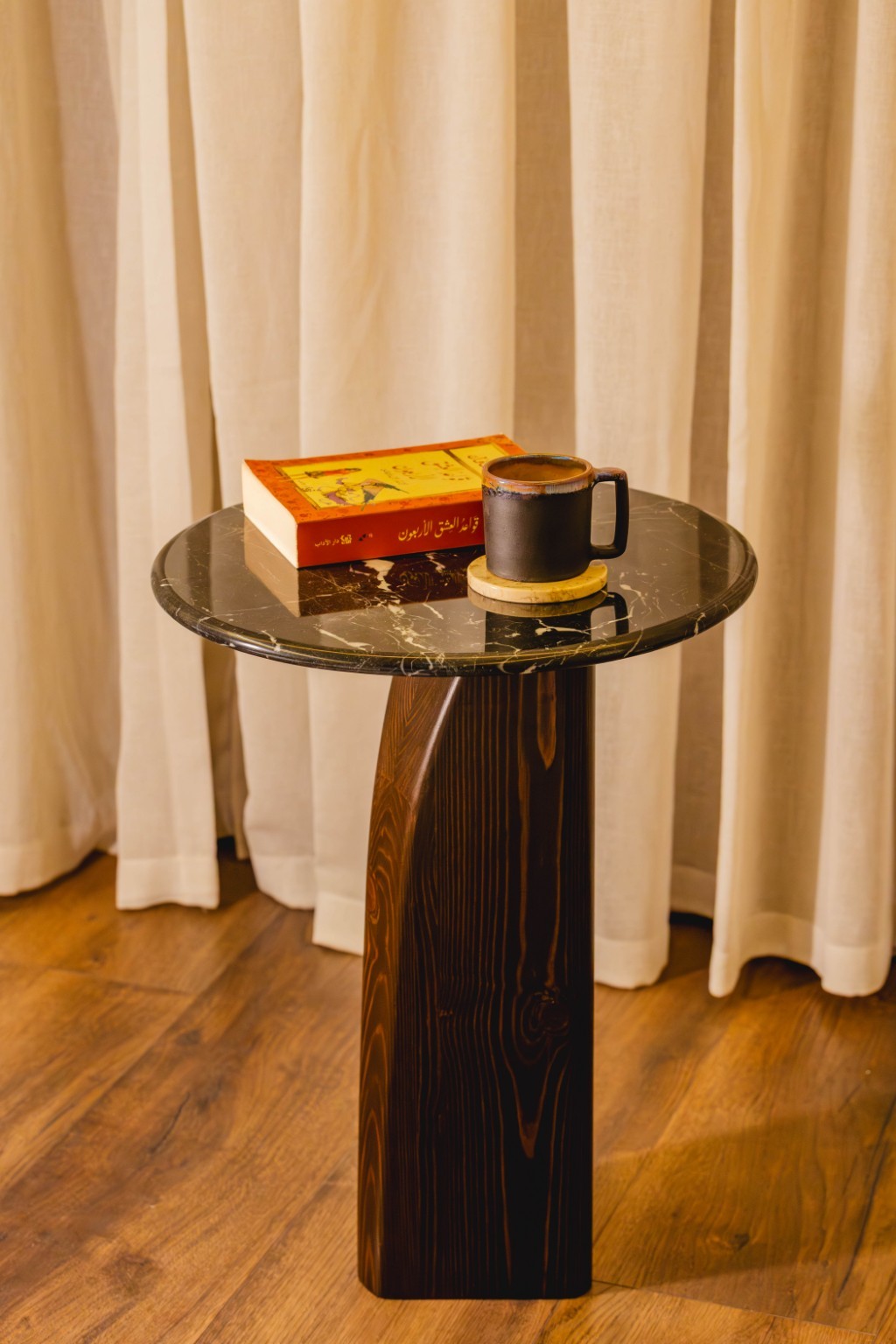 KEMET Side Table in Spanish black marble and pine, view 2